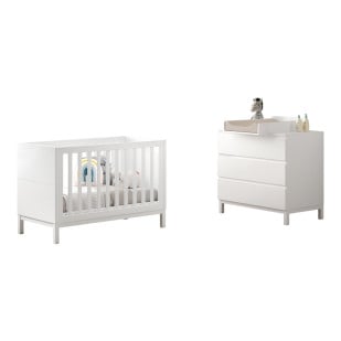 Pack mobilier bébé Eva blanc – lit 60x120 cm et commode à langer avec plan amovible de Vipack