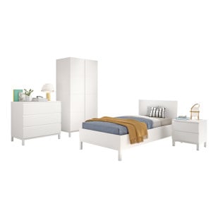Chambre enfant complète EVA avec lit 90x200, chevet, commode et armoire 2 portes blanche – design moderne et fonctionnel