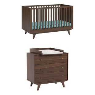 Pack lit et commode bébé finition bois noyer | Chambre bébé Mid Vox