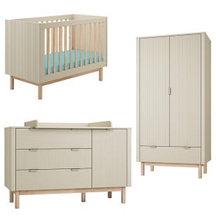 Chambre de bébé complète de la série Miloo de Pinio dans le coloris champagne et bois massif
