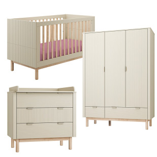 Ensemble pour chambre bébé avec lit évolutif 70x140, commode à langer et armoire 3 portes