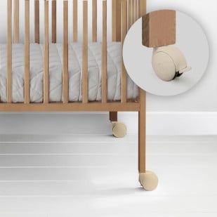 Jeu de 4 roulettes beige pour lit bébé ou table à langer Woodies – avec système de frein intégré