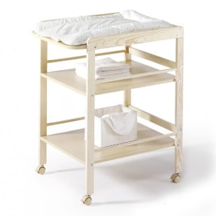 Table à langer en bois massif sur roulettes