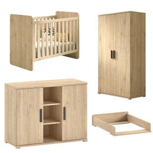Trio chambre bébé évolutif finition bois chêne. Collection Sam par Vipack, chic et pratique, disponible chez le Jurassien