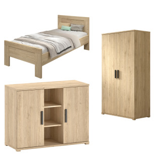 Trio chambre enfant décor chêne collection Sam, par Vipack, dispo chez le Jurassien, pour une chambre moderne et chic.