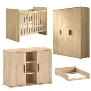 Trio king-size chambre bébé Sam avec une finition décor chêne, disponible chez Jurassien, marque Vipack