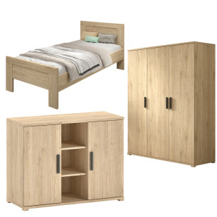 Chambre enfant king-size Trio décor chêne Sam par Vipack, spacieux et design, disponible chez le Jurassien