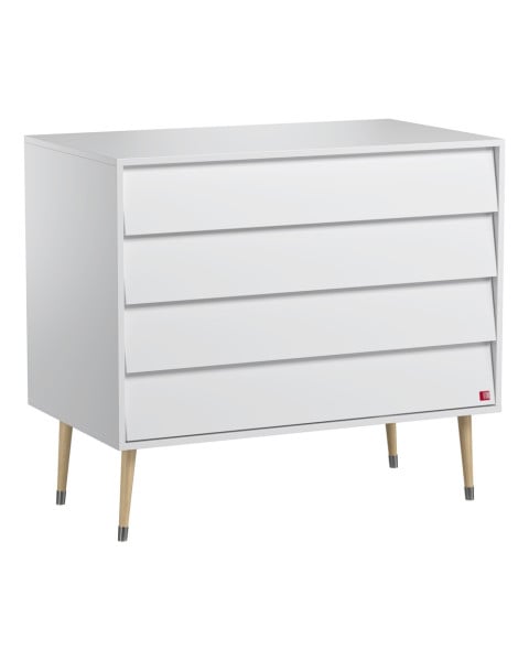 Commode chambre bébé Bosque Vox blanche 4 tiroirs rétro en bois massif, style années 50/60 - Jurassien