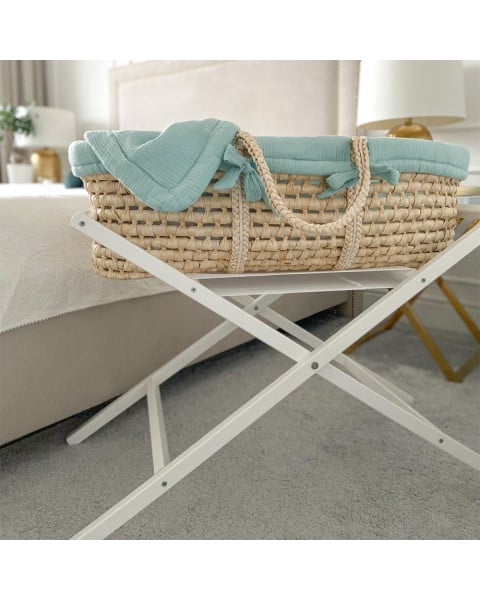 Set couffin en osier bébé avec support et habillage mint