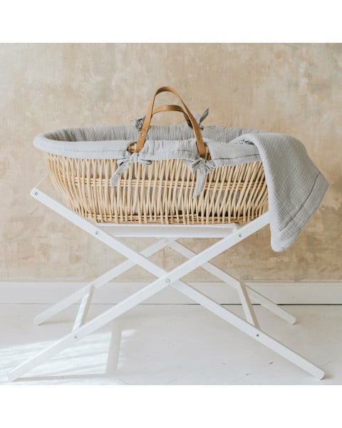 Set couffin bébé osier avec support et habillage gris