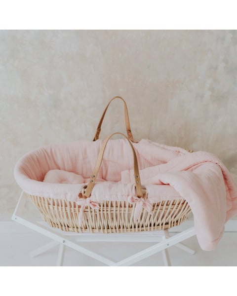 Set couffin osier sur pied et habillage rose