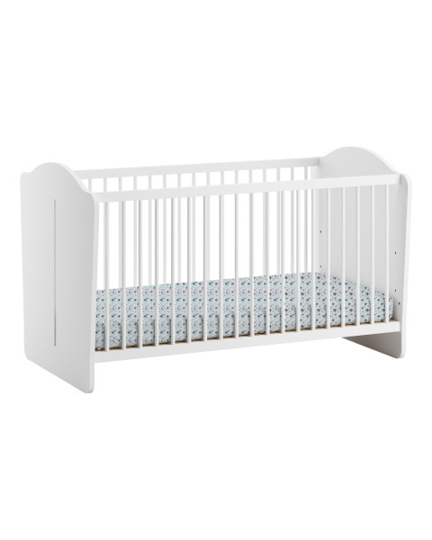 Lit bébé évolutif 70x140 blanc Megeve, style minimaliste, par Vox. Disponible chez le Jurassien. Accompagne la croissance de votre enfant.
