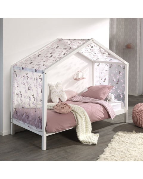 Lit cabane avec voilage Dally ZH blanc