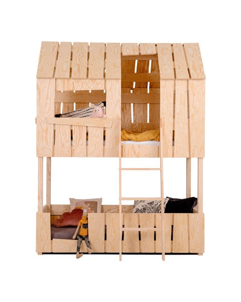 Lit Cabane Superposé en Bois Adeko en Bois Naturel
