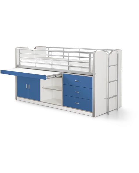 Lit combiné enfant mi-hauteur avec bureau bleu