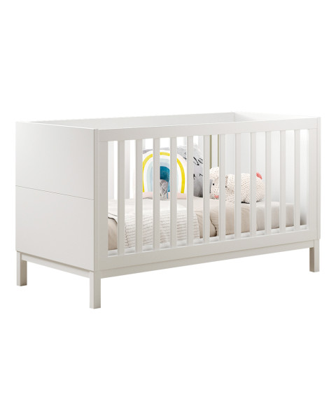 Lit bébé évolutif Eva 70x140 de Vipack en bois peint en blanc, avec sommier ajustable et barreaux sécurisés, idéal dès la naissance jusqu'à 4 ans