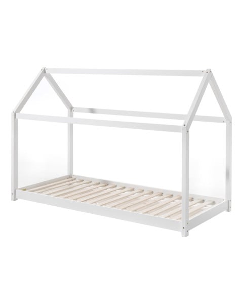 Lit maison cabane en bois 90x200 blanc