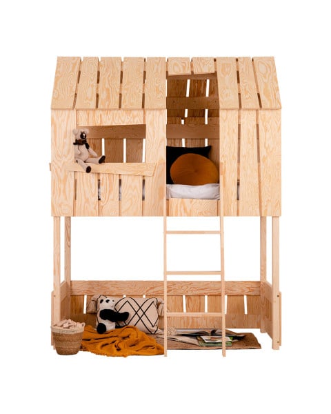 Mezzanine Lit Cabane en Bois Adeko en Bois Naturel