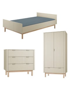 Pack chambre enfant et ado Miloo – lit 120x200 avec sommier, commode 3 tiroirs et armoire 2 portes coloris champagne
