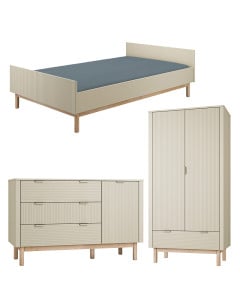 Pack Trio chambre enfant Miloo coloris champagne avec lit 120x200 + grande commode + armoire 2 portes