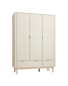 Armoire enfant 3 portes 2 tiroirs Miloo coloris champagne avec pieds en bois massif – mobilier de chambre bébé design et fonctionnel
