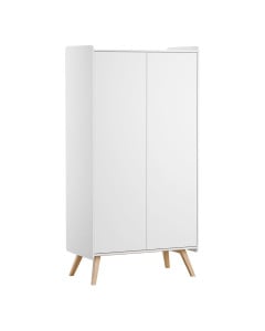 Armoire Vintage Vox blanche avec deux portes et pieds en bois de chêne clair