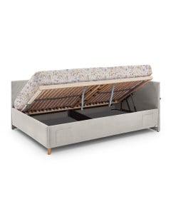 Lit coffre 2 places 140x200 en tissu côtelé beige Meise Möbel – collection Cool avec matelas relevé