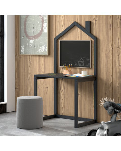 Bureau enfant maison anthracite Dallas en bois massif, style ludique et design élégant, disponible chez Jurassien - Marque Jaxx.