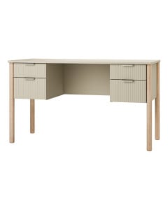 Bureau enfant Miloo de Pinio en coloris champagne et bois naturel, avec quatre tiroirs nervurés et pieds en bois massif
