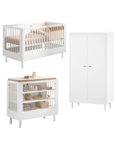 Chambre bébé complète blanche Forrest en bois massif avec meuble à langer par Jaxx, disponible chez le Jurassien