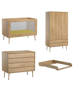 Chambre de bébé complète Bosque Vox Oak, rétro et scandinave, lit évolutif, commode à langer, armoire penderie - Jurassien