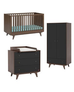Chambre bébé complète avec lit évolutif | Noir & noyer | Mid Vox