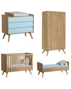 Chambre bébé complète Vox Vintage évolutive bois et bleu