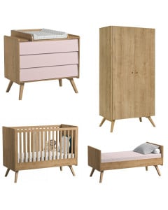 Chambre complète bébé Vox Vintage évolutive bois et rose 