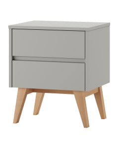 Table de nuit enfant 2 tiroirs en bois massif et gris taupe – collection Swing de Pinio