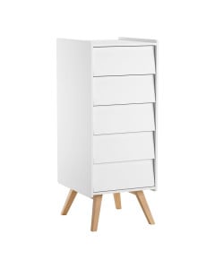 Chiffonnier enfant 5 tiroirs blanc et chêne – collection Vintage Vox, au design scandinave et compact