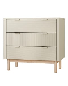 Commode enfant 3 tiroirs Miloo – façades striées coloris champagne, par Pinio