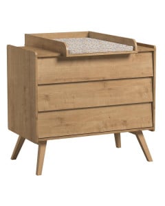 Commode à langer de la collection Vintage Vox, finition chêne en bois massif et panneau, avec dispositif de change amovible et matelas à motifs fleuris