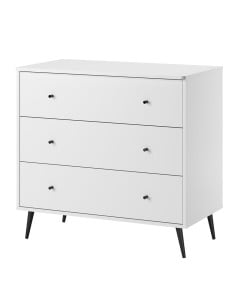 Commode Vox Blanca en mélamine blanche avec accents noirs, design moderne pour chambre enfant chez Jurassien, marque Vox.
