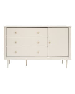 Meuble de rangement enfant Petite Lune Pinio, grande commode champagne à tiroirs et porte, style scandinave