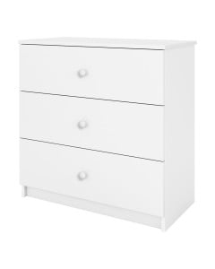Commode chambre enfant Babydreams blanche en mélamine avec 3 tiroirs spacieux, design épuré par Kocot Kids, fabriquée en Pologne.