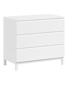 Commode blanche 3 tiroirs Eva de Vipack, meuble de rangement moderne pour chambre enfant ou ado, sans poignées apparentes
