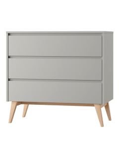 Commode Swing 3 tiroirs gris taupe et bois naturel – design scandinave de la marque Pinio