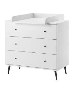 Commode à langer Vox Blanca, blanche/noire en mélamine, style moderne. Disponible chez le Jurassien. Meuble bébé Vox.