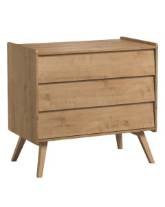 Commode 3 tiroirs collection Vintage de la marque Vox, finition chêne en bois massif et panneau, au design rétro et naturel