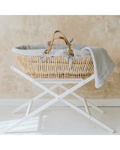 Set couffin bébé osier avec support et habillage gris