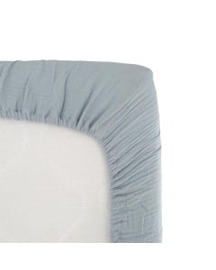 Drap housse lange 60x120 bleu vintage en gaz de coton pour matelas bébé