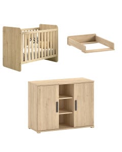 Duo chambre bébé évolutif finition décor chêne. Collection Sam par Vipack, disponible chez Jurassien pour une chambre élégante et fonctionnelle.