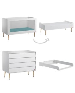 Duo chambre bébé Vox Bosque blanche avec lit bébé évolutif 70x140 et commode à langer
