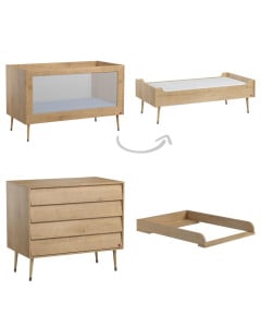 Ensemble lit bébé évolutif et commode à langer Bosque Vox Oak chêne